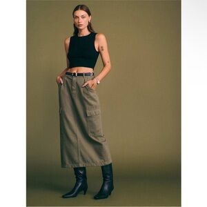 Reformation Army Green Denim Skirt